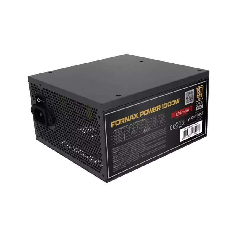 Gembird CCC-PSUGOLD-1000W fonte de alimentação Fornax Power 1000W PFC ativo ventoinha 12cm 80+Gold
