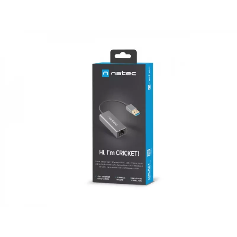 Natec Cricket NNC-1924 adaptador Ethernet de USB 3.0 Tipo A para RJ45, 1000 Mbit/s, cabo de 15 cm, preto