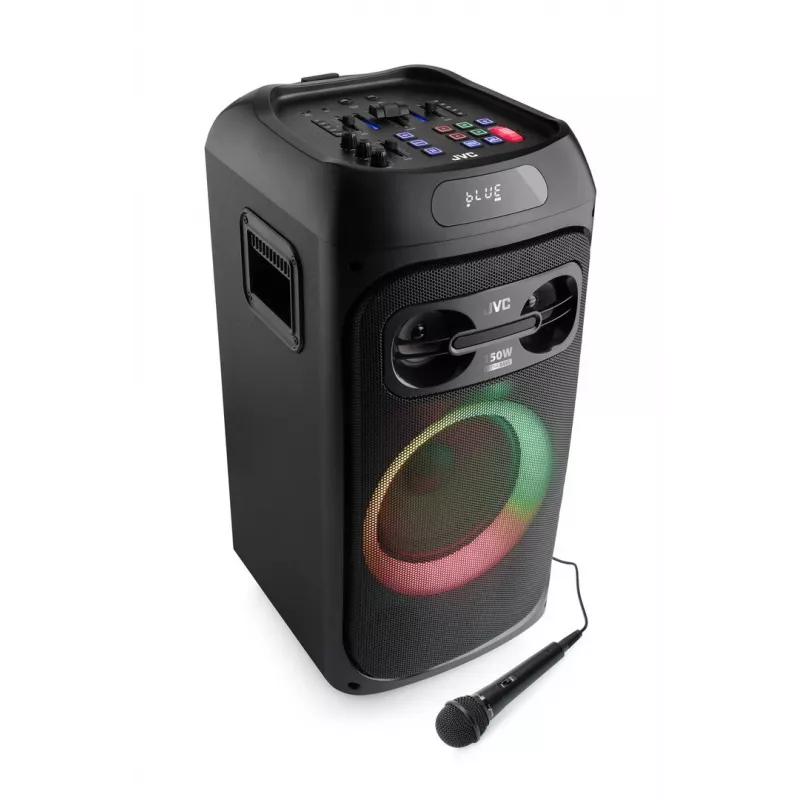 Altifalante de festa JVC XS-EP514B — altifalante portátil estéreo, 150W RMS, Bluetooth 5.0, TWS, bateria de 4000mAh, karaoke, FM, preto