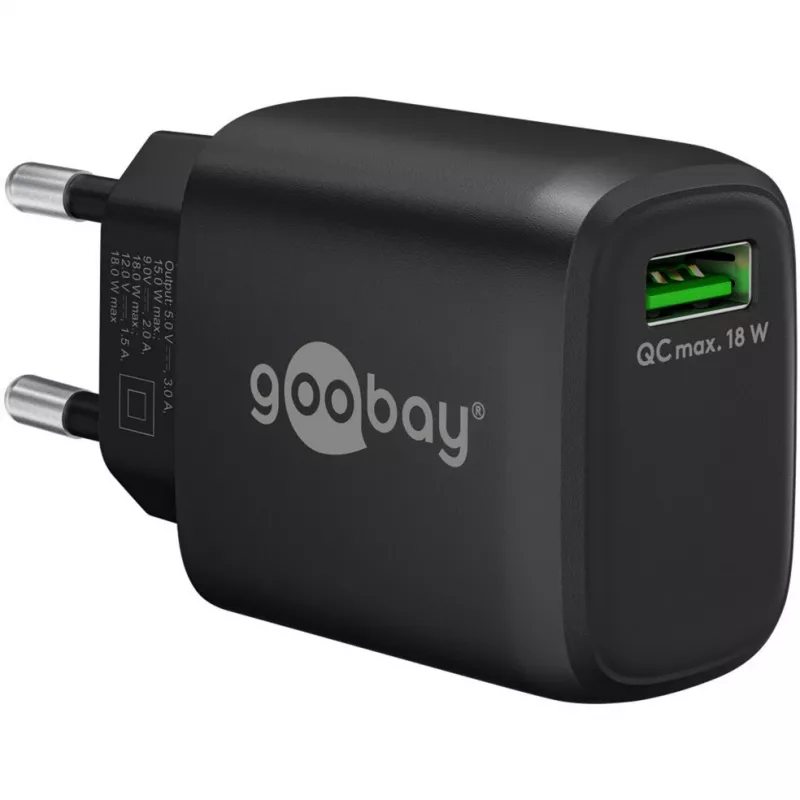 Carregador rápido USB-A QC (18 W) (preto)
