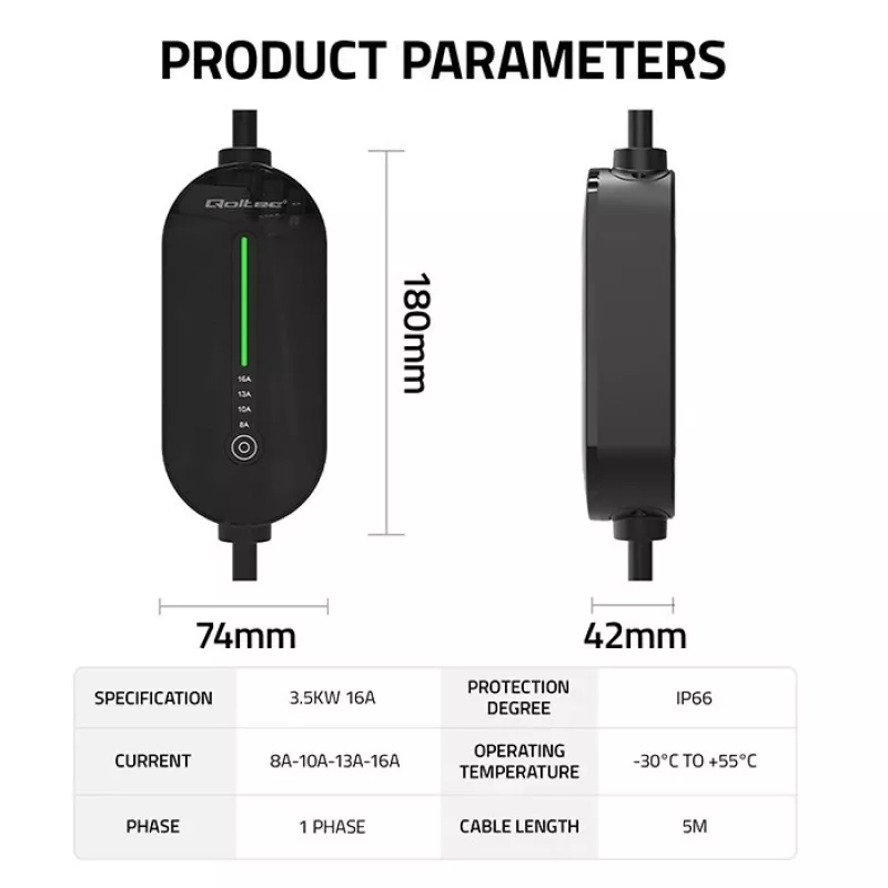 Carregador móvel para carros elétricos, Type2, 3,5 kW, 5 m