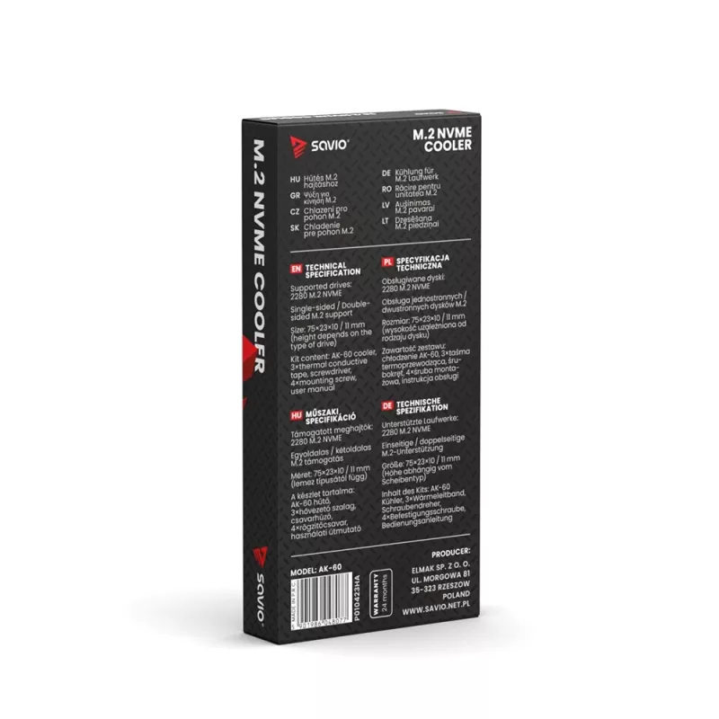 SAVIO AK-60 dissipador para unidades M.2 NVMe 2280, preto