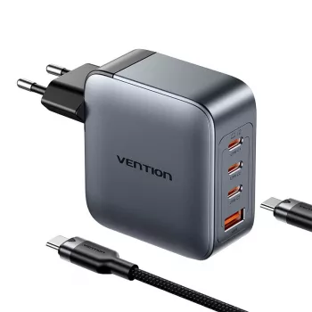 Carregador Vention Power Charger TZ-FETH0-EU 3× USB-C + 1× USB-A 100W, PD até 30W por C, entrada 100–240V