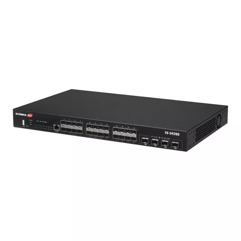 Switch de rede EDIMAX FS-5428X — 24 portas Gigabit SFP, 4 × portas 10GbE SFP+
