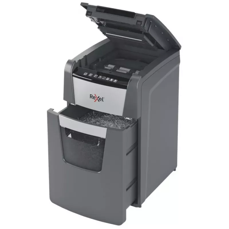 Rexel Optimum AutoFeed+ 130M destruidora de papel, microcorte 2 x 15 mm, P-5, 130 folhas, depósito de 44 l