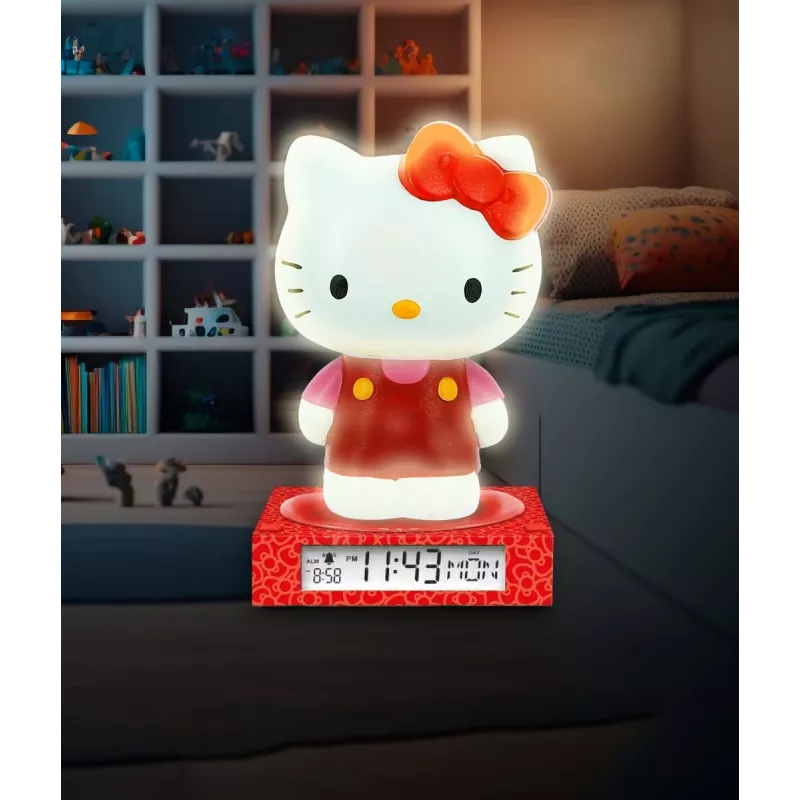 Candeeiro de noite 3D Kids Euroswan HK50198 com design Hello Kitty e despertador integrado