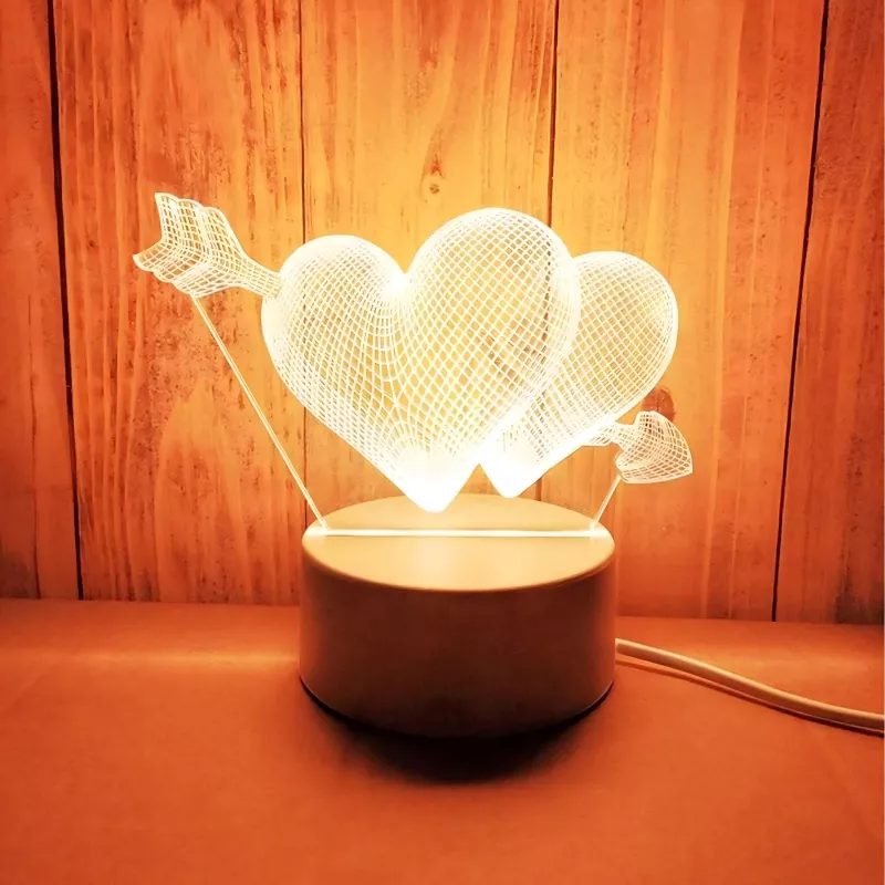 Lâmpada de noite Extralink HOME 3D ilusão ótica 'Pierced Hearts' candeeiro de mesa USB