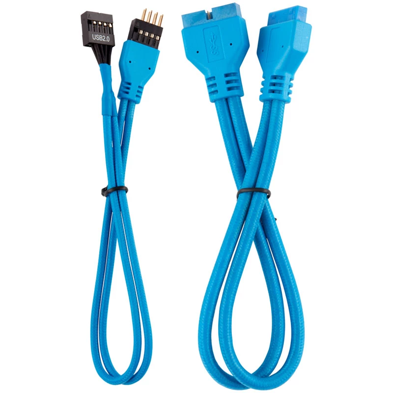 Kit de extensão de cabos do painel frontal Corsair Premium Sleeved, azul