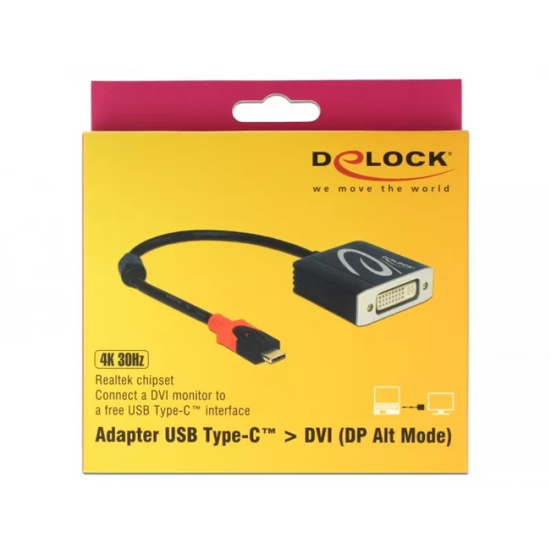 Adaptador de cabo de vídeo DeLOCK 61213 USB Type-C para DVI 0,2 m preto
