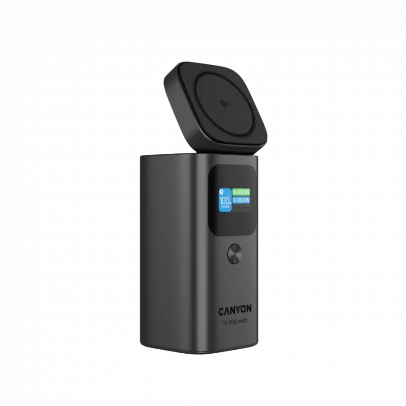 Powerbank magnética Qi2 CANYON OnPower 150 15000mAh alumínio cinzento-escuro
