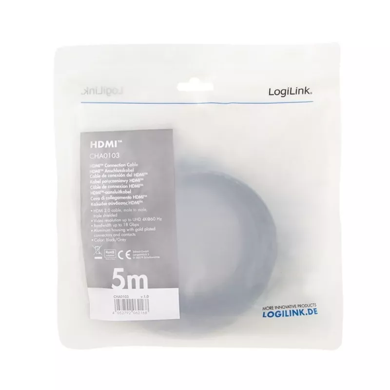 Cabo HDMI 4K/60Hz, ALU, preto, 5 m