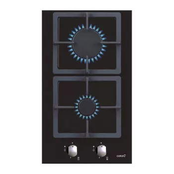 Placa de gás encastrável CATA SCI 3002 BK, 30 cm, 2 zonas, botões rotativos, vidro preto
