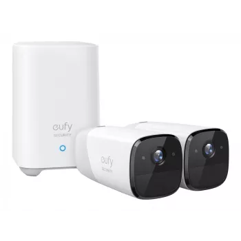 Eufy Security, sistema de câmaras de vigilância sem fios eufyCam 2 Pro para casa, 365 dias de autonomia da bateria, compatibilidade com HomeKit, resolução 2K, resistente às condições atmosféricas IP67, visão noturna, conjunto de 2 câmaras, sem mensalidades