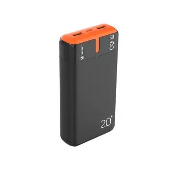 Carregador portátil TRACER EnerGen 20000 mAh, Power Delivery 20W, entrada USB-C, 2 saídas USB-A, suporte para 3 dispositivos, laranja
