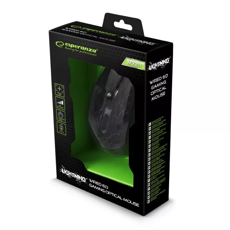 Esperanza MX211 LIGHTNING - Rato - USB - rato - ótico - 6 botões - preto