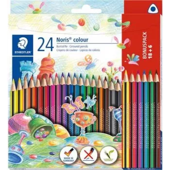 Lápis de cor Staedtler Noris colour Conjunto 18+6 — Modelo 187 C18P1, 24 lápis com cores sortidas