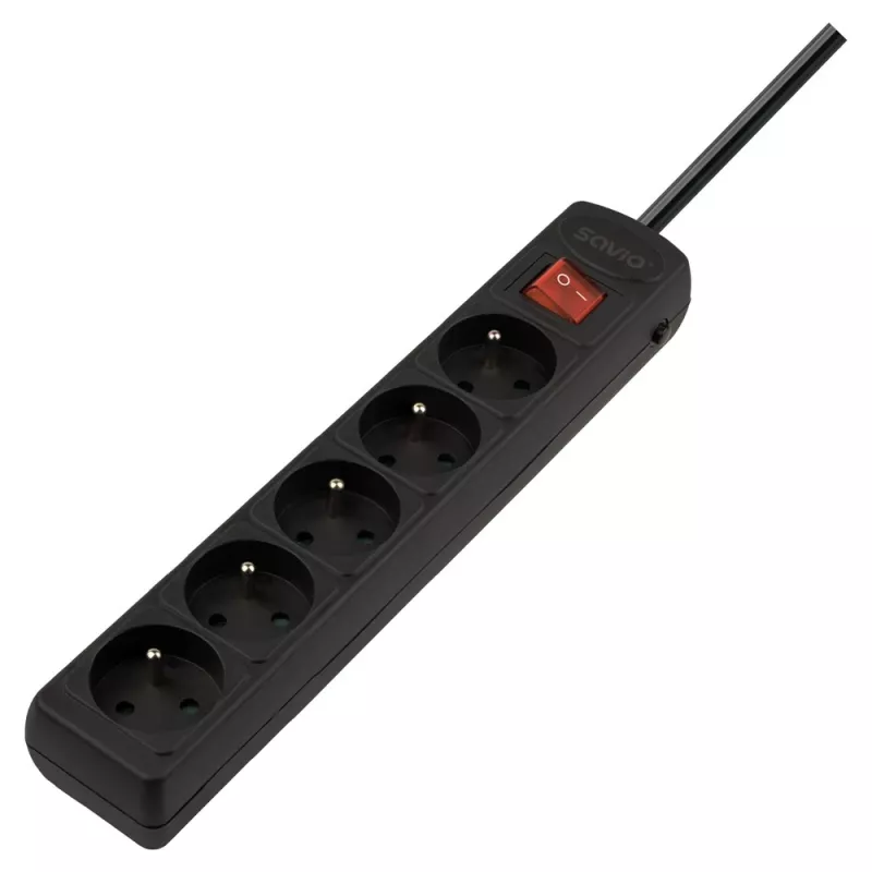 Extensão elétrica SAVIO LZ-18 — cabo de 5 m, 5 tomadas com ligação à terra, interior, preto, 10 A, 50 Hz