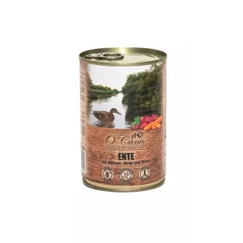 Comida húmida para cães o'canis pato com milho-miúdo e cenoura 400 g — comida em lata para cães adultos, 74,4% humidade, 9,7% proteína, 4,2% gordura