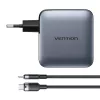 Vention TZ-FETH0-EU carregador GaN de 100 W, 3x USB-C + 1x USB-A, com cabo USB-C para USB-C de 1 m