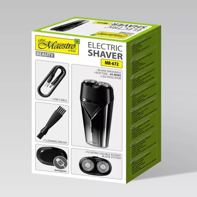 Máquina de barbear elétrica Maestro MR-672 USB recarregável à prova de água – máquina de lâmina para viagem