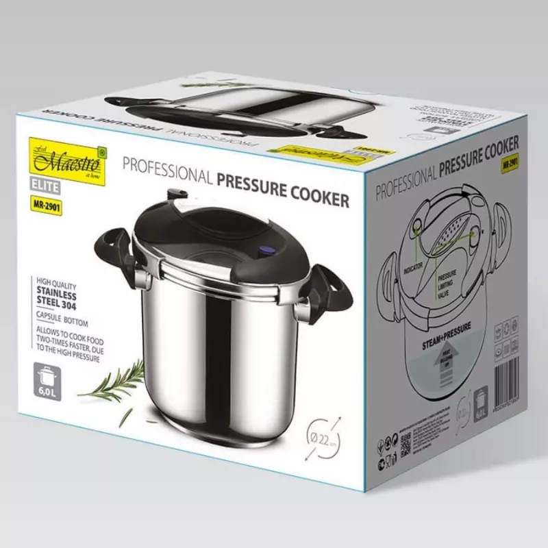 Panela de pressão Maestro MR-2901, 6 L, 22 cm, prateada, 80 kPa