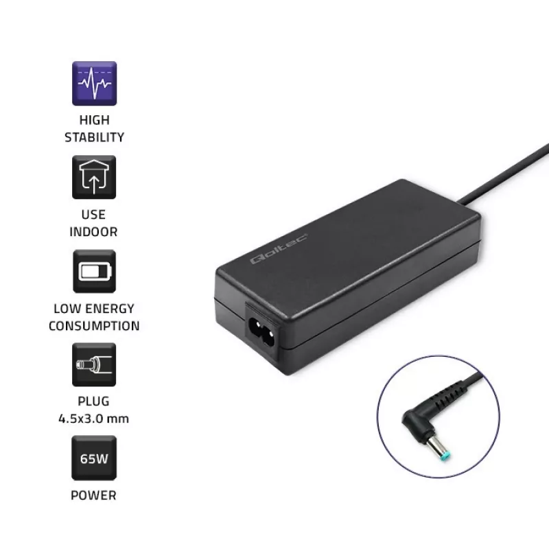 Fonte de alimentação Qoltec 51555 para interiores 65W preto
