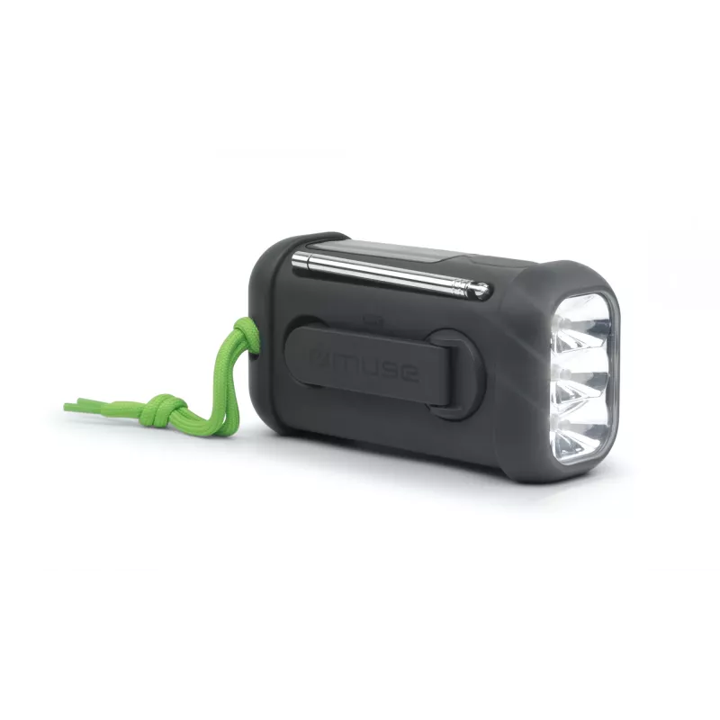Muse MH-08 MB rádio solar portátil com manivela e lanterna, preto