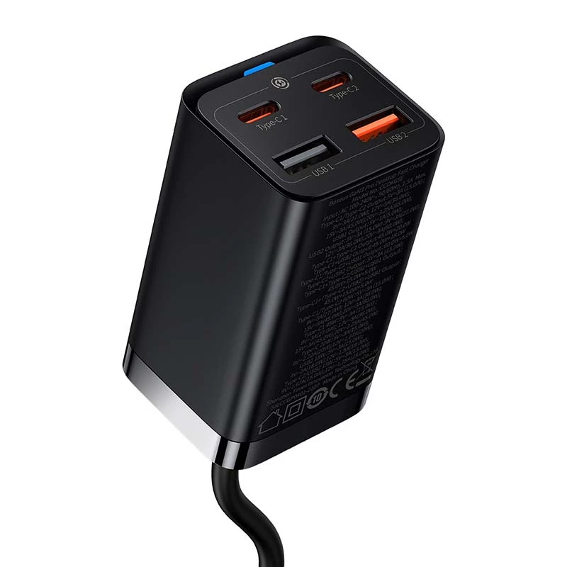 Carregador Baseus GaN3 Pro telemóvel tablet preto AC interior 15V 3A