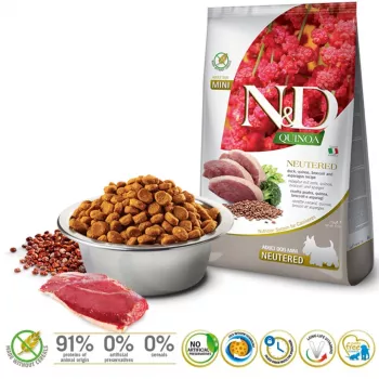 FARMINA N&D Quinoa Cão pato, brócolos, espargos Neutered Adult Mini - Alimento seco - 2,5 kg