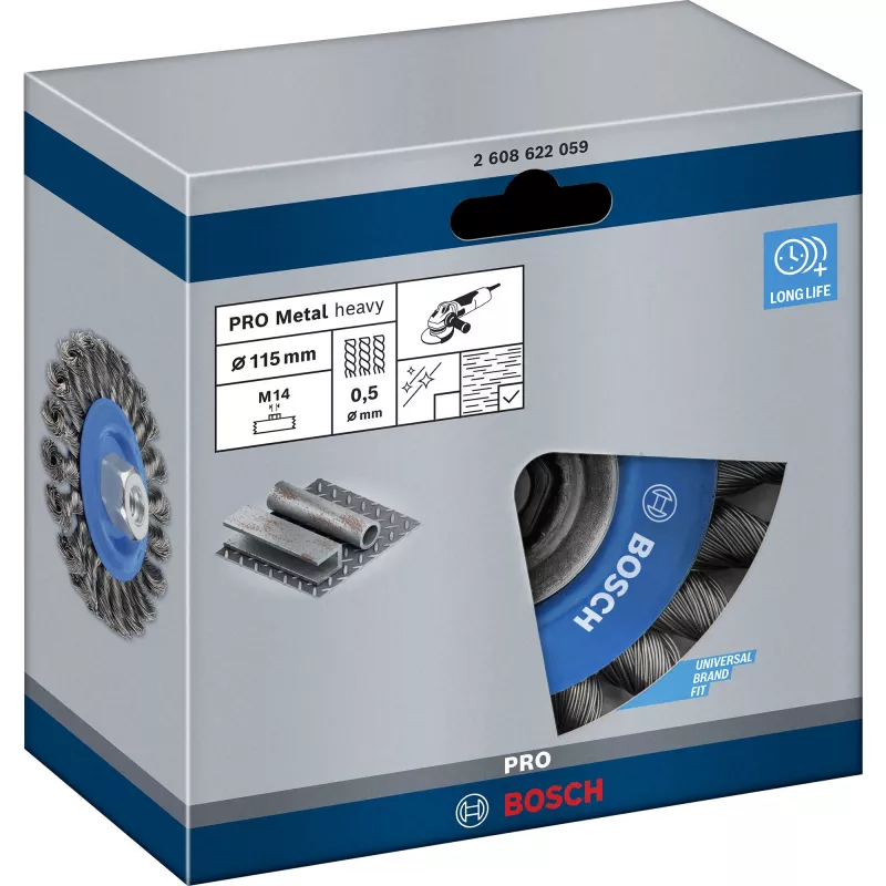 Bosch Heavy for Metal 2608622059 escova de disco de arame de aço entrançado, Ø 115 mm, arame de 0,5 mm, M14, para rebarbadoras