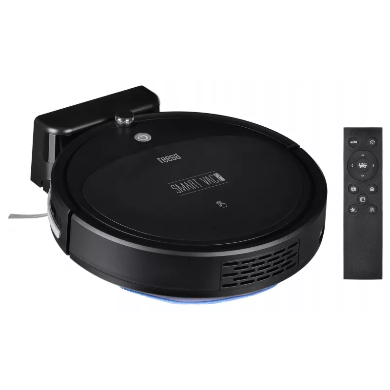 Aspirador robô TEESA Smart VAC 2 — redondo, preto, potência de aspiração 1000 Pa, bateria Li 9,6 V/2000 mAh, depósito de pó 0,2 l, WLAN, regresso automático