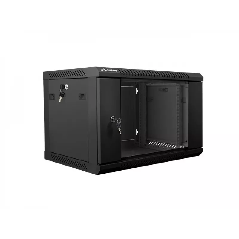 Lanberg WF01-6406-10B armário rack de parede de 19 polegadas, 6U, 600x450x368 mm, porta de vidro, 60 kg, preto