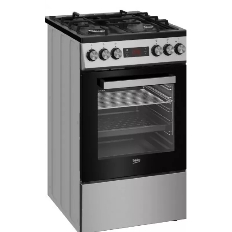 Fogão de livre instalação BEKO FSM52332DXDT placa de gás de 5 queimadores 60 cm, forno elétrico 60 L, classe de eficiência energética A