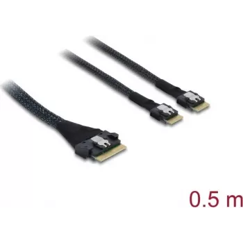Cabo DELOCK PCIe 4.0 slim SAS SFF-8654 para 2× SFF-8644 (4i) 0,5 m