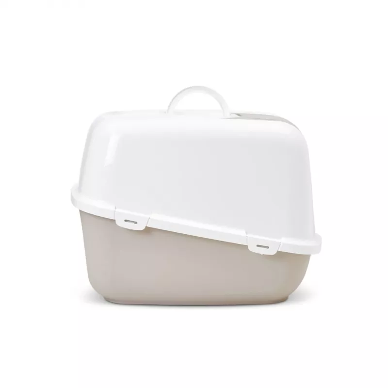 Caixa de areia para gatos com tampa Savic Nestor Jumbo, plástico, 66,5×48,5×46,5 cm, café/branco