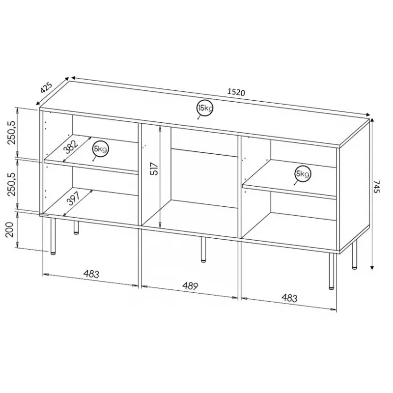 Cómoda HOLE 152x42,5x74,5 cm branco mate