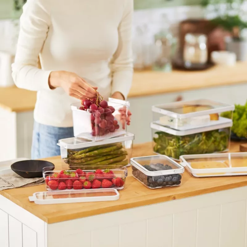 Recipiente de alimentos rotho 1053201100 retangular 1,2 L transparente branco, tecnopolímero, apto para máquina de lavar louça