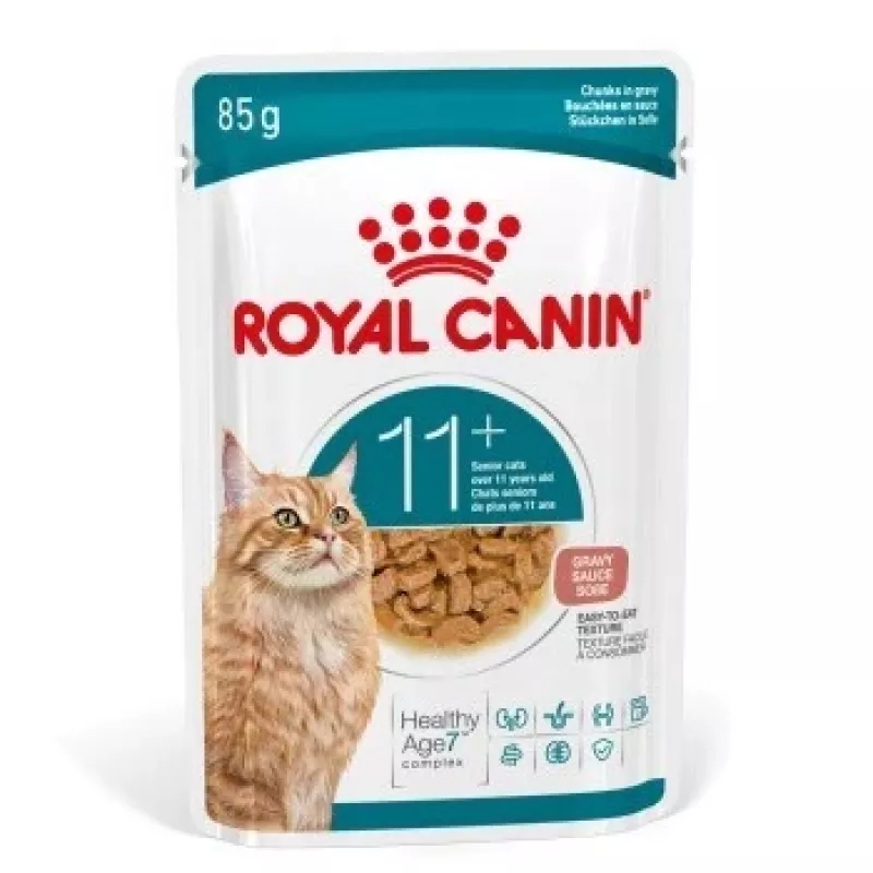 Comida húmida para gatos Royal Canin FHN Ageing 11+ Gravy 12×85 g – comida húmida completa sénior em tigelas