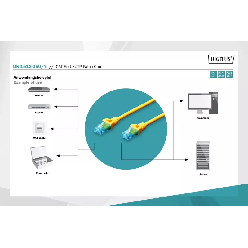 Cabo patch Digitus CAT 5e U/UTP DK-1512-050/Y 5m amarelo