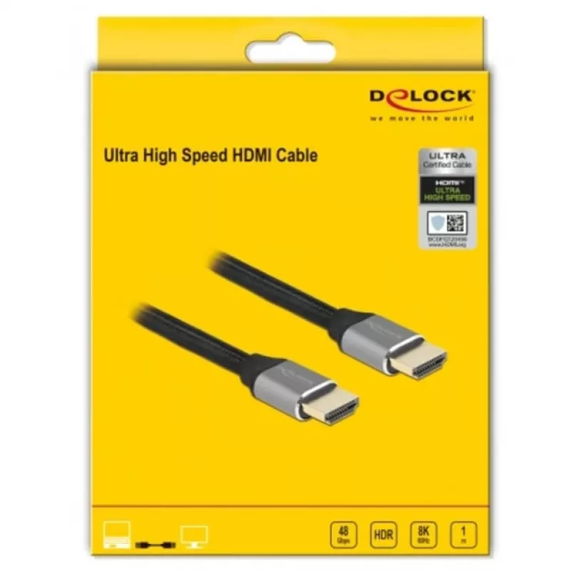Cabo HDMI DeLOCK Ultra High Speed 48 Gbps 8K 60 Hz cinzento 1 m