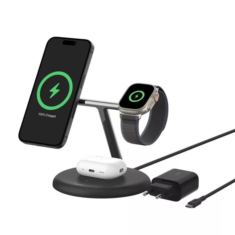 Carregador Belkin WIZ023VFBK para interiores USB sem fios para auscultadores smartphone smartwatch preto
