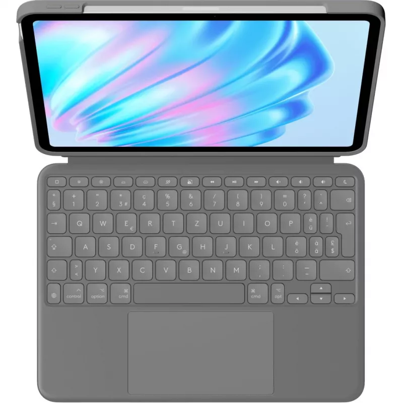 Logitech Combo Touch - teclado e capa folio - com trackpad - retroiluminado - Apple Smart connector - QWERTZ - Suíça - Oxford Gray - para A