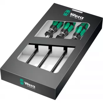 391/3 Conjunto de chaves de fendas para abraçadeiras de mangueira preto/verde, 3 peças, com haste flexível