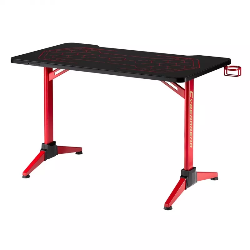 Secretária gaming MACLEAN RS163 RGB LED, grande superfície de trabalho, carga máx. 100 kg, altura máx. 760 mm