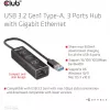 Hub USB CLUB3D USB 3.2 Gen1 Type-A com 3 portas e Gigabit Ethernet