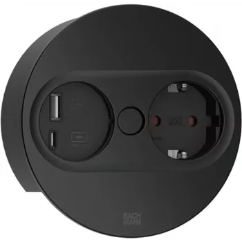Tomada tipo F + USB A + USB C Bachmann 946.204 aço inoxidável