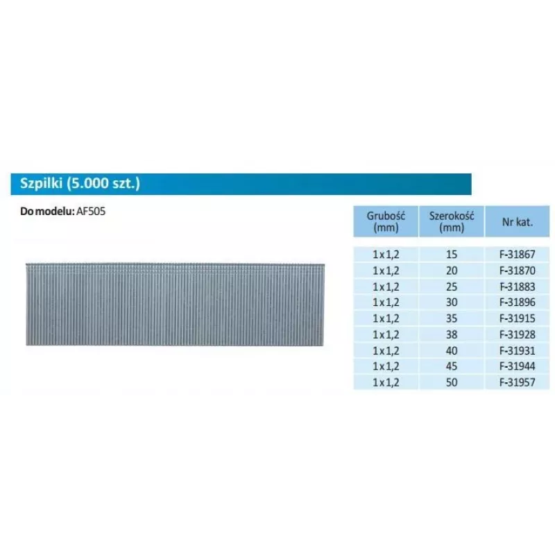 Makita F-31957 Pregos Brad, 1,2 x 50 mm, 5000 unidades