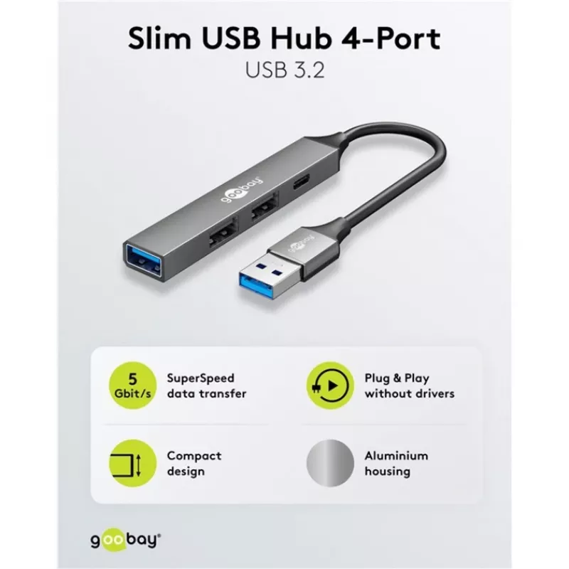 Hub USB Goobay Slim 4 portas, USB-A para USB-C™/USB-A, USB 3.2 (74458)