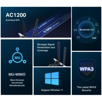 Mercusys AC1200 Wi-Fi Bluetooth adaptador PCIe MA30E dual-band