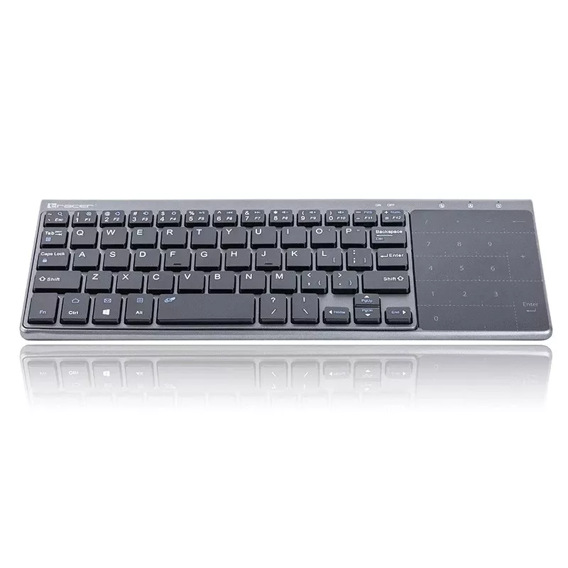 O Tracer EXpert RF é um teclado sem fios ergonómico de tamanho completo com disposição QWERTY, teclas de membrana e um design esguio preto e cinzento. Concebido para uso doméstico e de escritório, combina um touchpad integrado e teclas multimédia com uma ligação sem fios de 2,4 GHz para oferecer uma solução de introdução compacta para televisores, consolas, portáteis e PC clássicos.